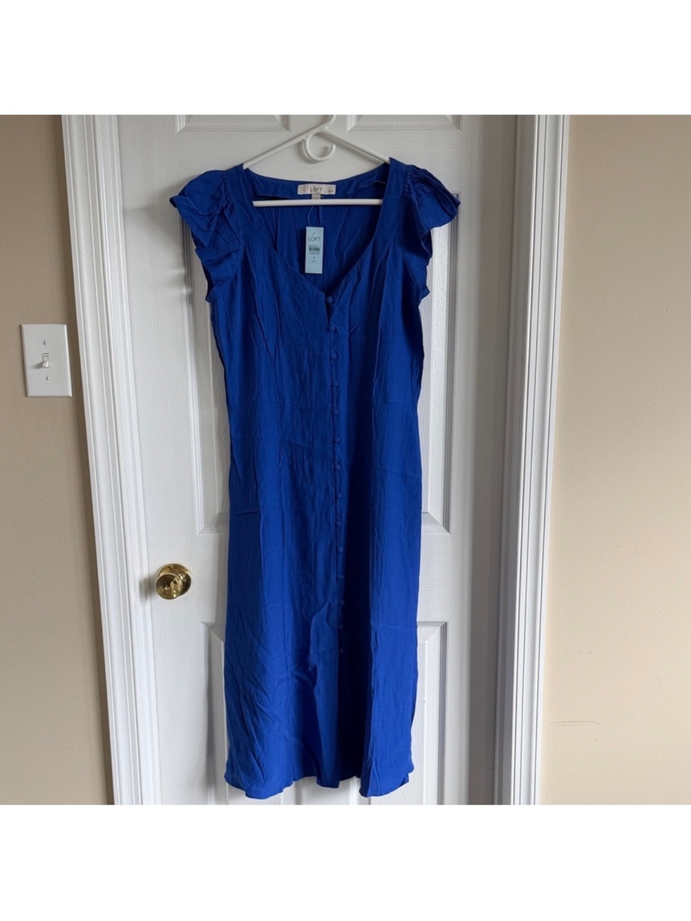 LOFT Cobalt Blue Button-Front Midi Dress